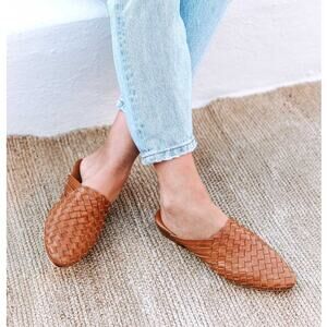 LIBERTE Prague Woven Mule Cognac Brown Tan Leather